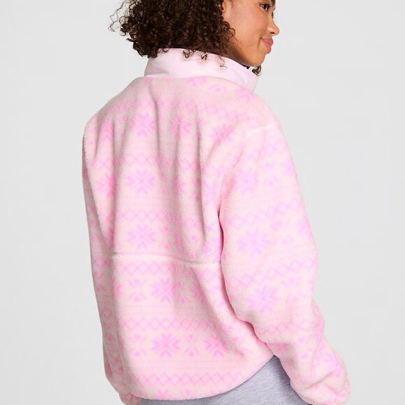 PINK Plush Teddy Front-Snap Pullover Size M - Picture 2 of 3